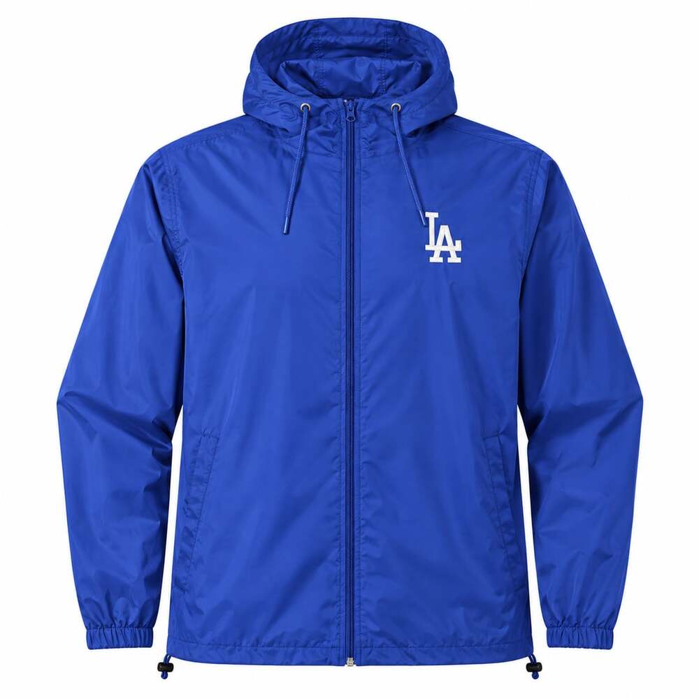 MLB Los Angeles Dodgers Mens Size 2XT Full Zip Hooded Windbreaker Jacket